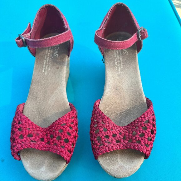 TOMS Pink Woven Wedges, size 7 - Picture 1 of 3
